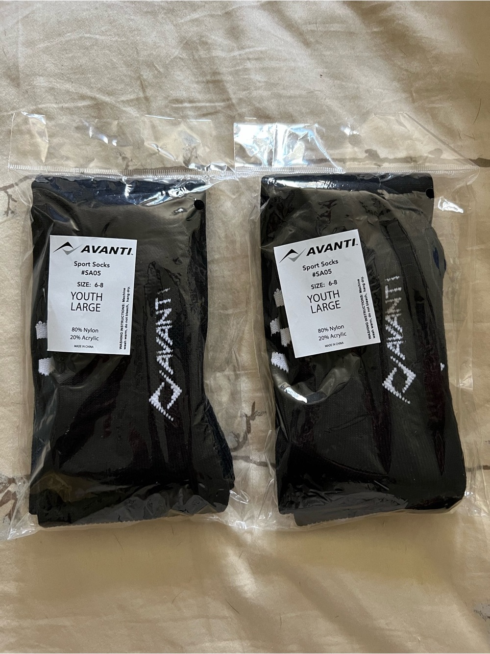 Avanti Black Athletic Crew Socks - Youth Large 2-Pack